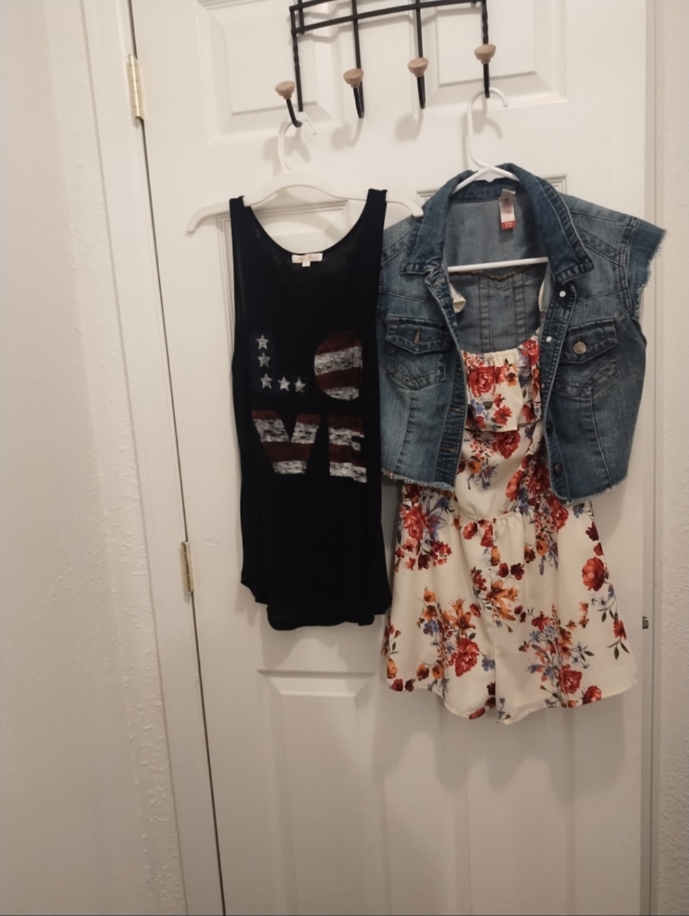 3 Items Floral Dress with Denim Vest